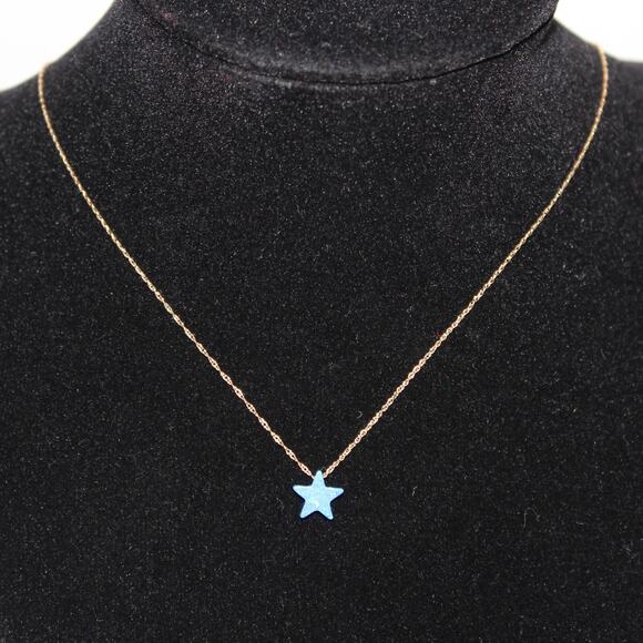 Dainty Solid 14K Gold Necklace with Blue Opal Star Charm - Picture 1 of 9